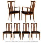 Mid-Century Walnut Cane Back Six Dining Chairs
