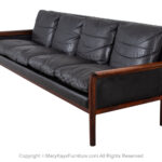 Mid-Century Danish Modern Rosewood Hans Olsen Sofa Couch Black Leather Cushions
