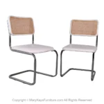 Pair Mid Century Cane Bentwood Cantilever Chairs White Cushions