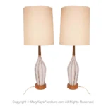 1960s Tall Mid Century Modern Walnut Ceramic Table Lamps Pair