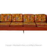 Mid-Century Floral Orange Long Sofa