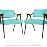 Mid Century Modern Blue Pair Armchairs Viko Baumritter 1959 USA